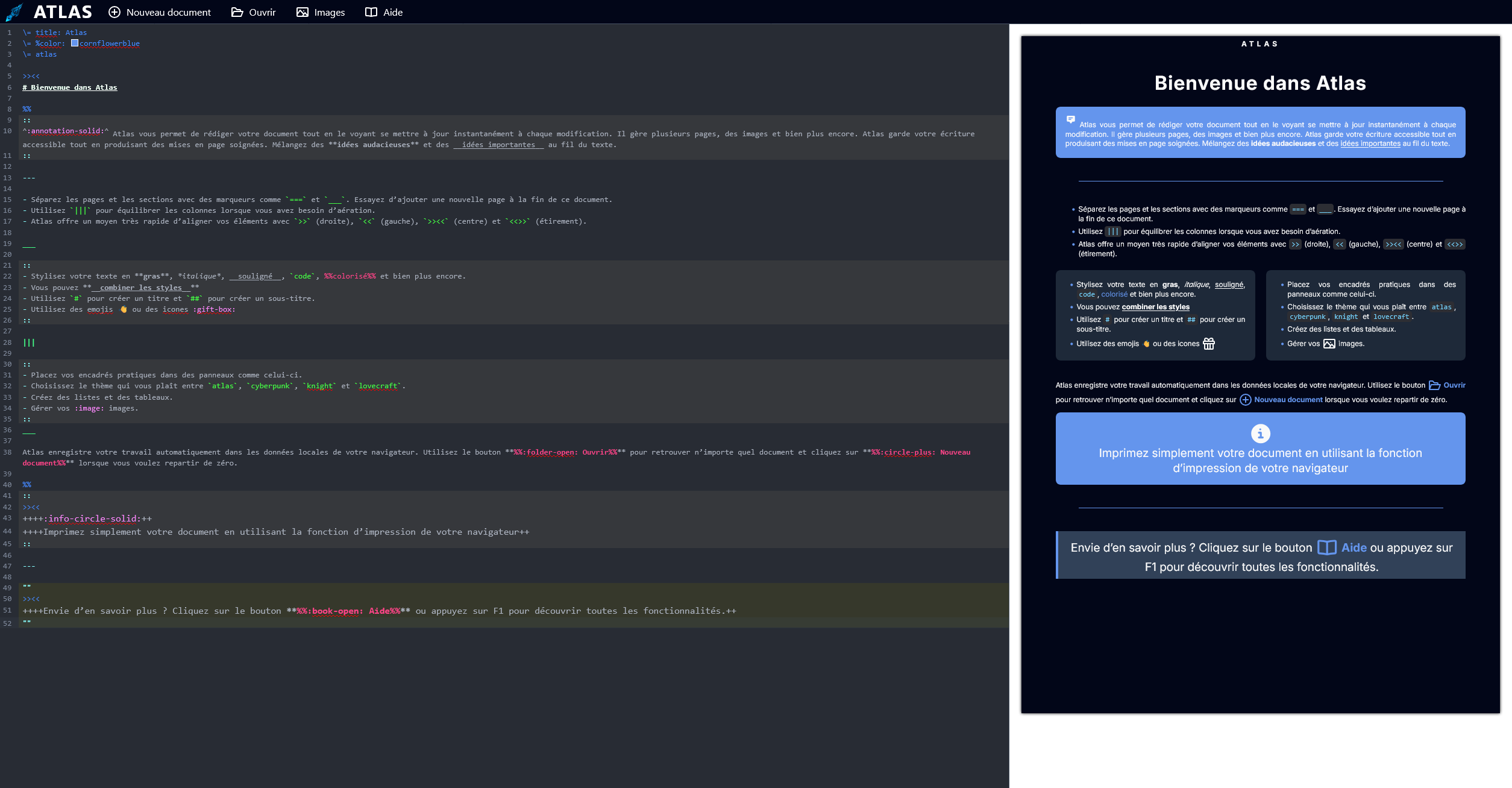 Capture d'écran de l'application Atlas